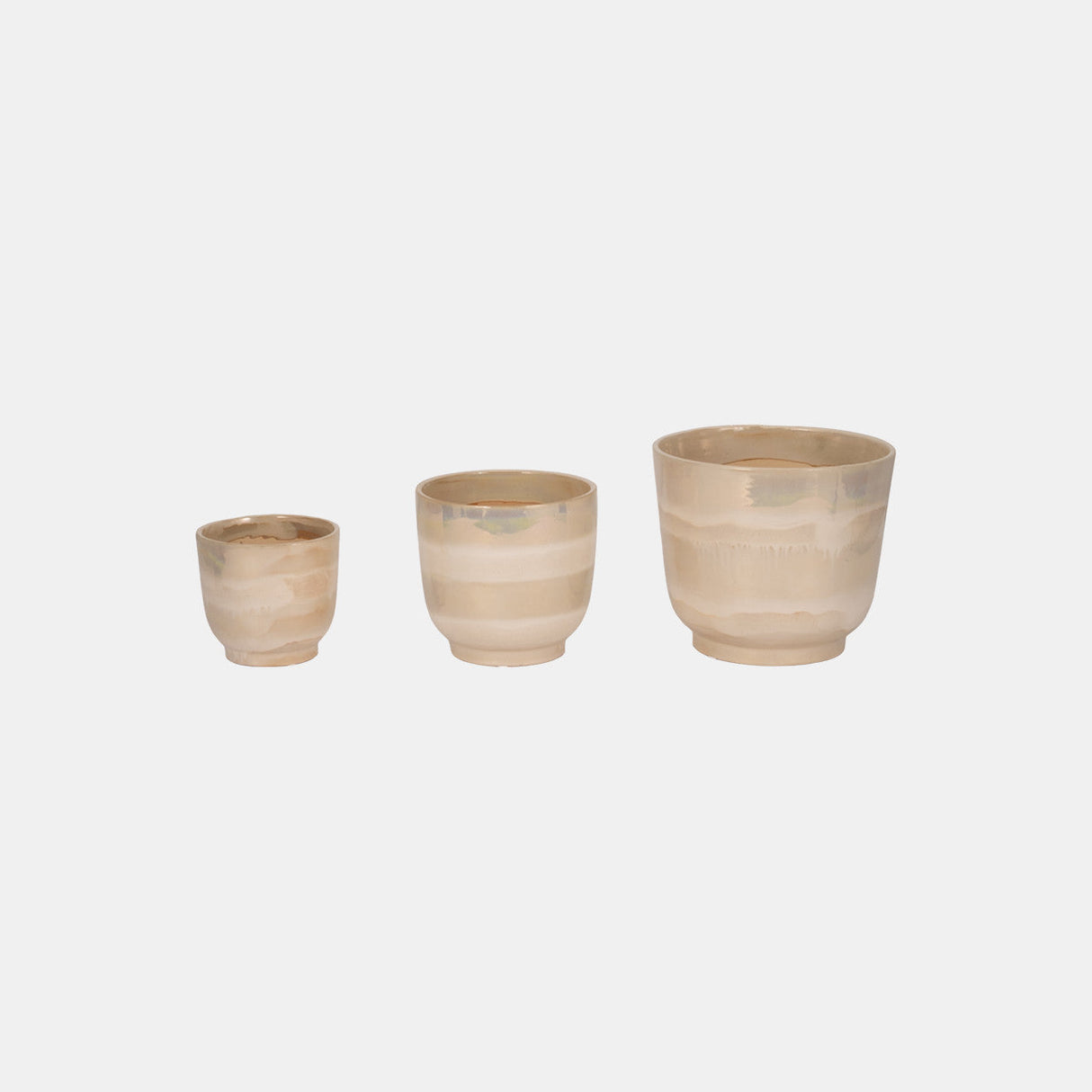 S/3 6/8/10" Reactive Luster Planters, Ivory