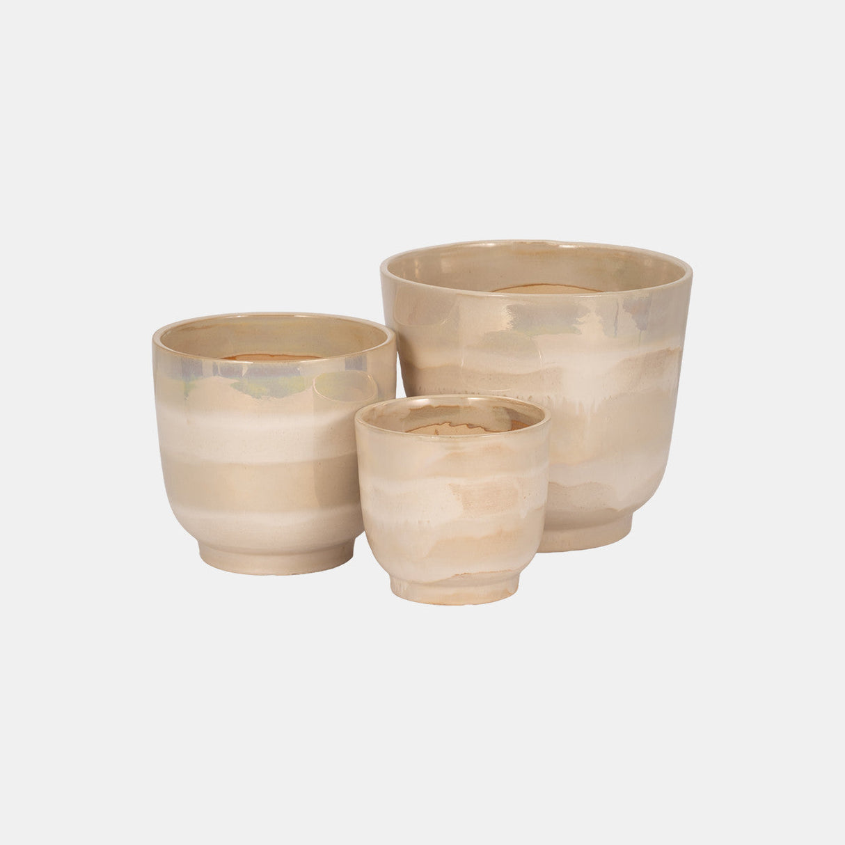 S/3 6/8/10" Reactive Luster Planters, Ivory