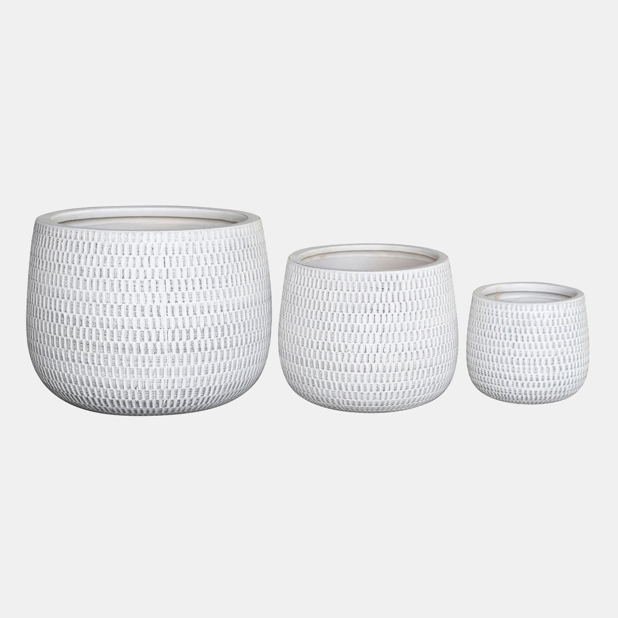 S/3 6/9/12" Grey Lines Planters, White