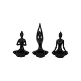 S/3, 7"h Resin Yoga Women Tealight Holder, Bk