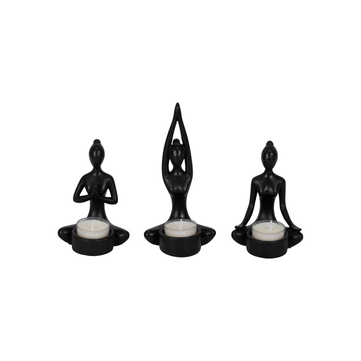 S/3, 7"h Resin Yoga Women Tealight Holder, Bk