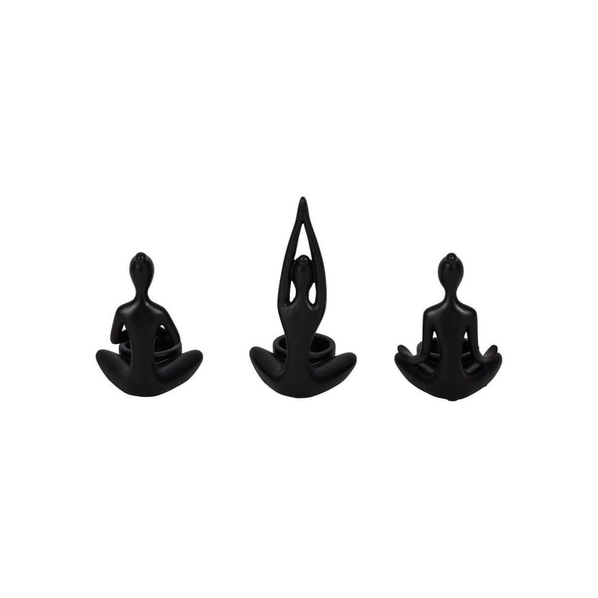 S/3, 7"h Resin Yoga Women Tealight Holder, Bk