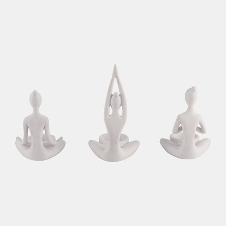 S/3, 7"h Resin Yoga Women Tealight Holder, Wt