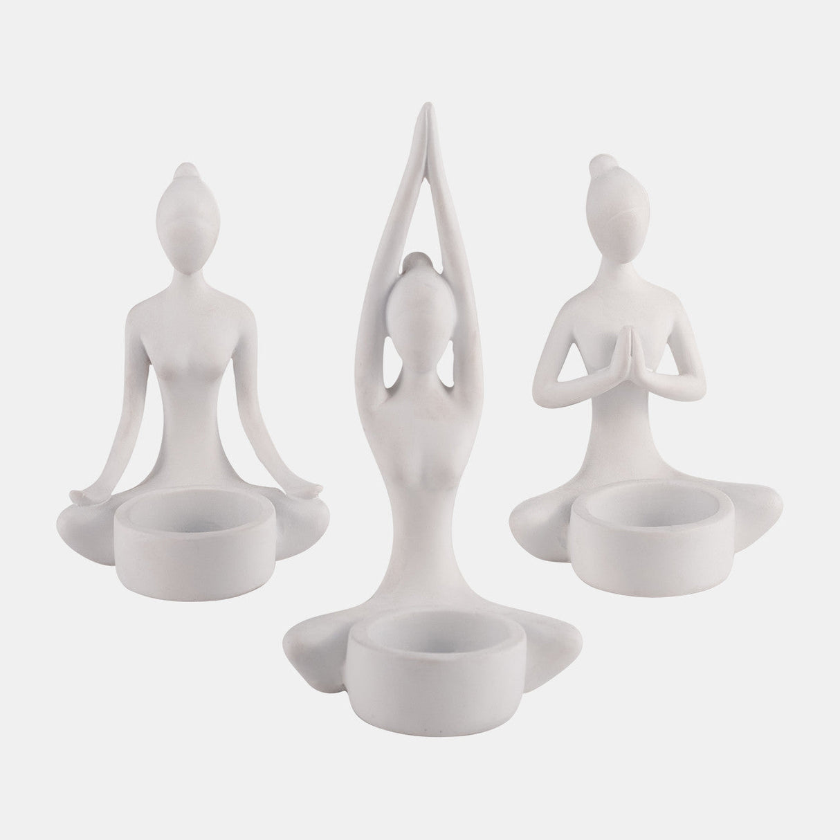 S/3, 7"h Resin Yoga Women Tealight Holder, Wt