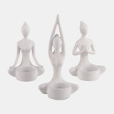 S/3, 7"h Resin Yoga Women Tealight Holder, Wt