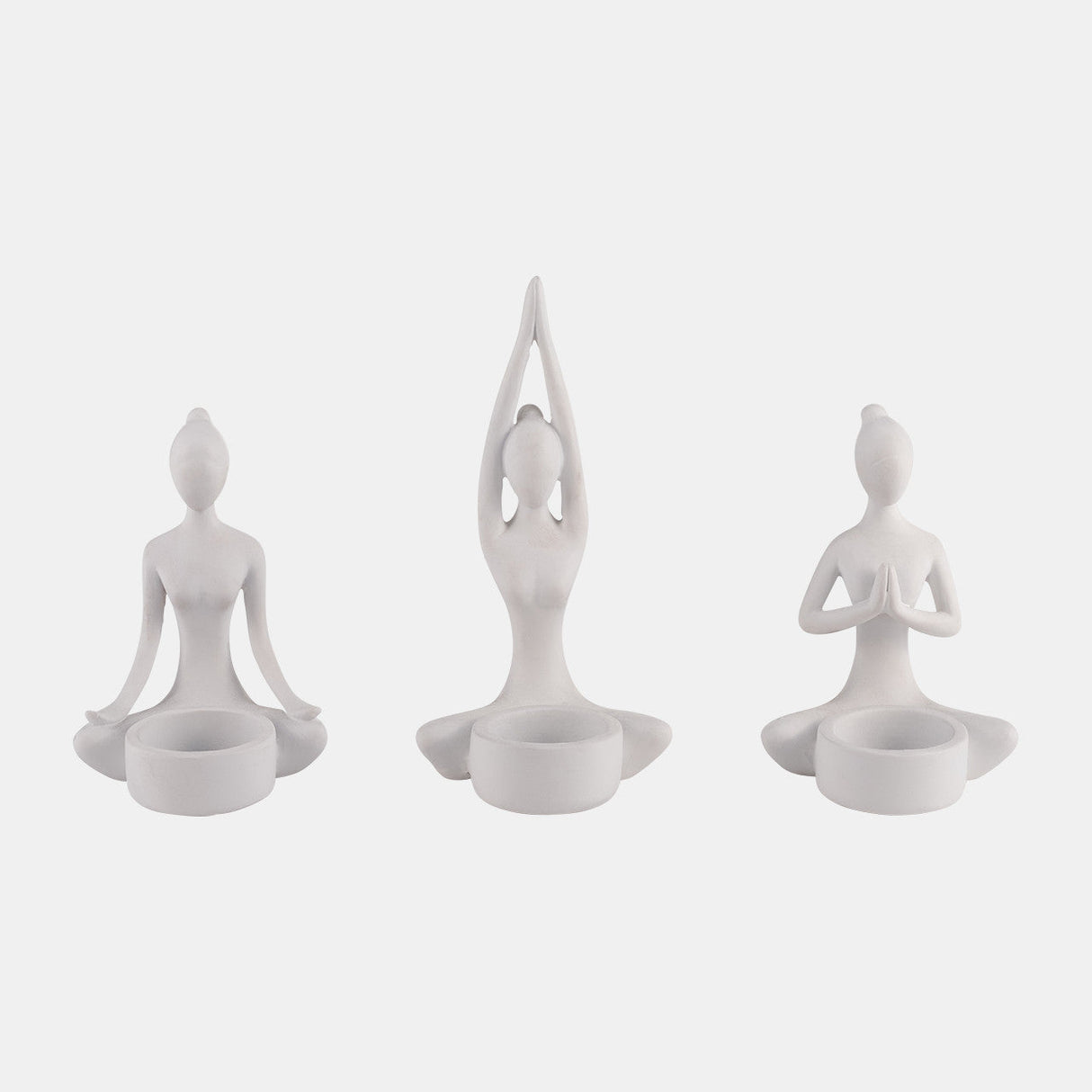 S/3, 7"h Resin Yoga Women Tealight Holder, Wt