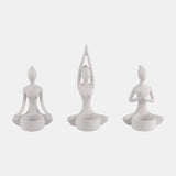 S/3, 7"h Resin Yoga Women Tealight Holder, Wt