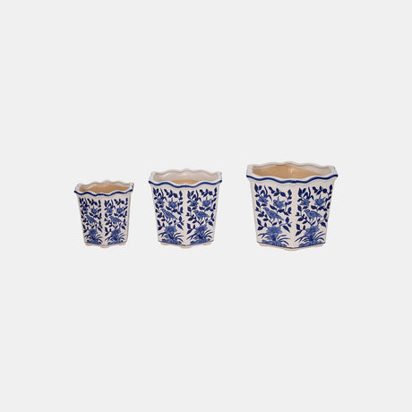 S/3 8/10/12" Chinoiserie Bird Planters, Blue/white