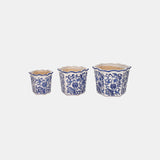 S/3 8/10/12" Chinoiserie Dahlia Planters, Blue/whi