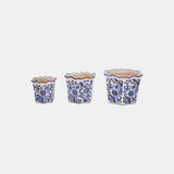 S/3 8/10/12" Chinoiserie Dahlia Planters, Blue/whi