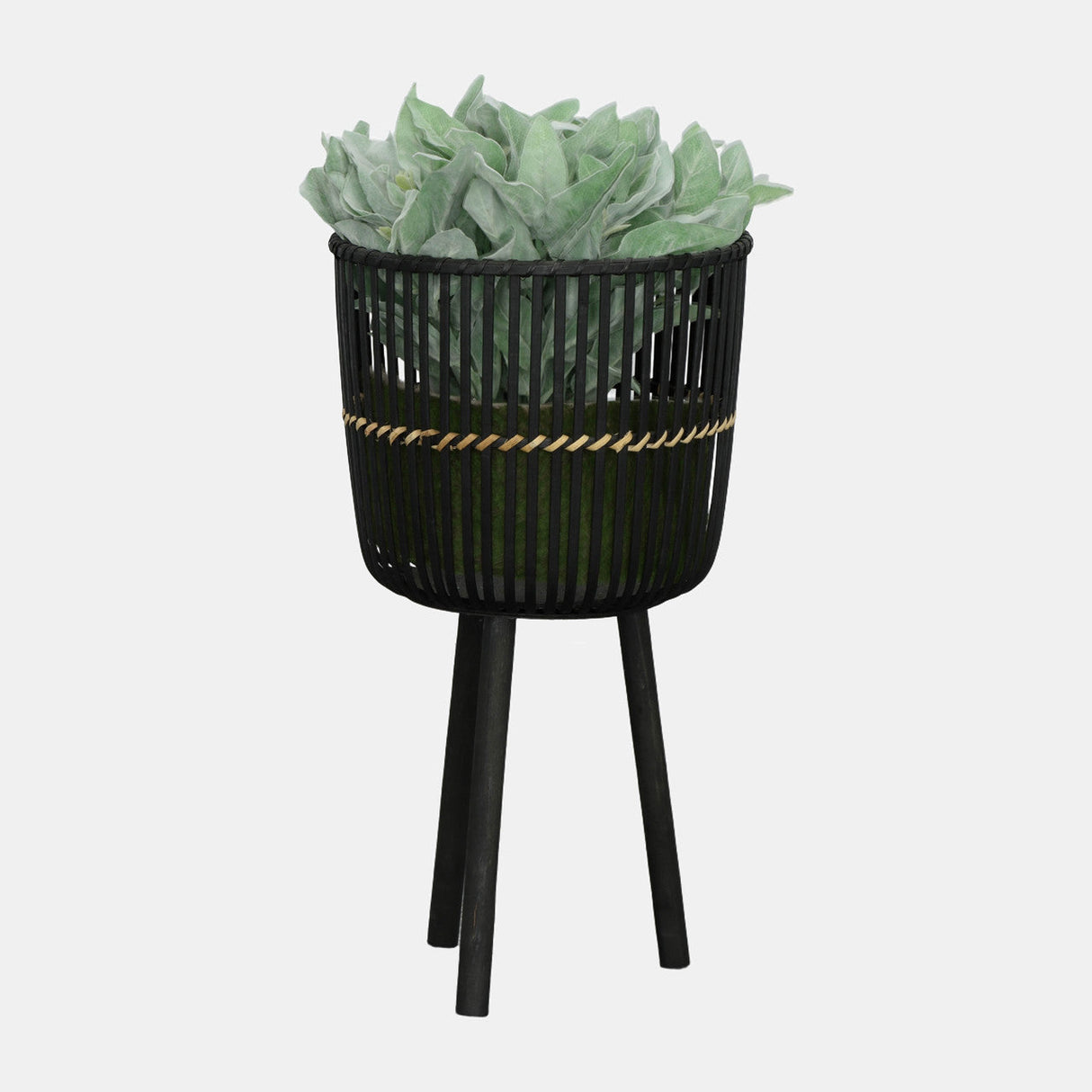 S/3 Bamboo Footed Planters 11/13/15", Black