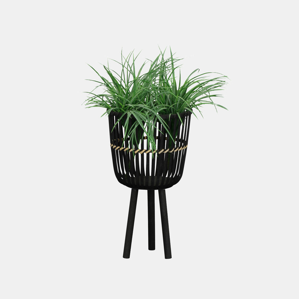 S/3 Bamboo Footed Planters 11/13/15", Black