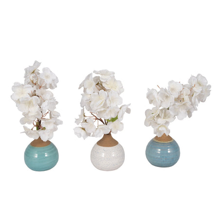 S/3 Glazed Bud Vases, Blue/turq/white