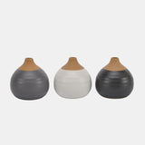 S/3 Matte Bud Vases, Black/gray/white