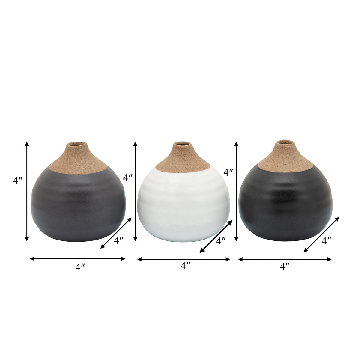 S/3 Matte Bud Vases, Black/gray/white