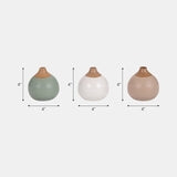 S/3 Matte Bud Vases, Creme/drk Sage/cotton White