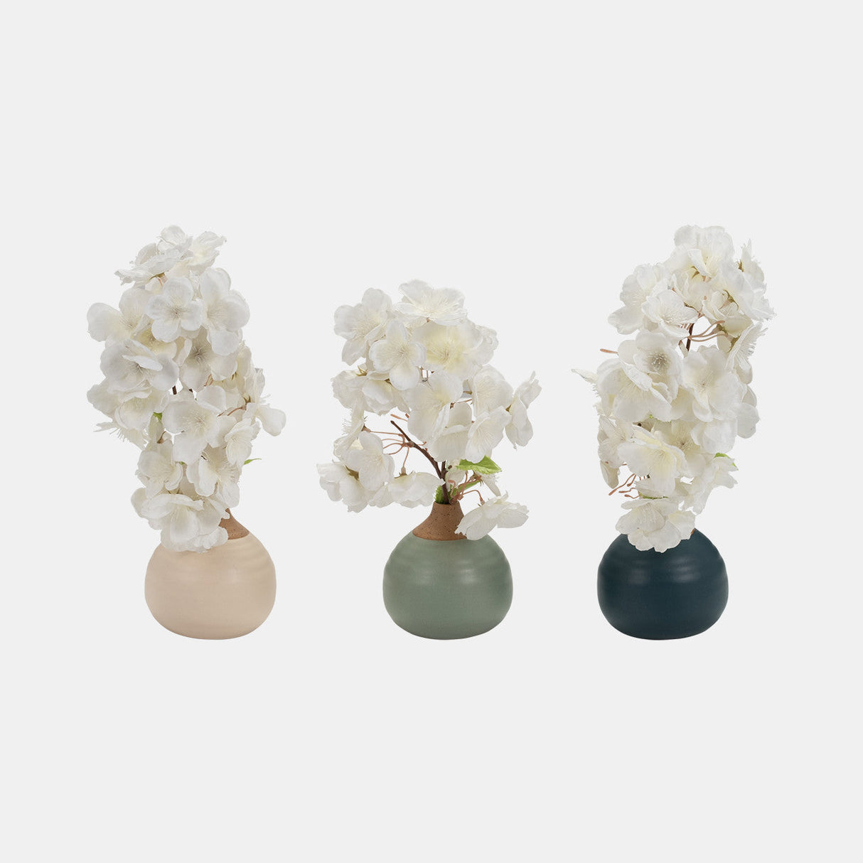 S/3 Matte Bud Vases, Deep Teal/drk Sage/cream