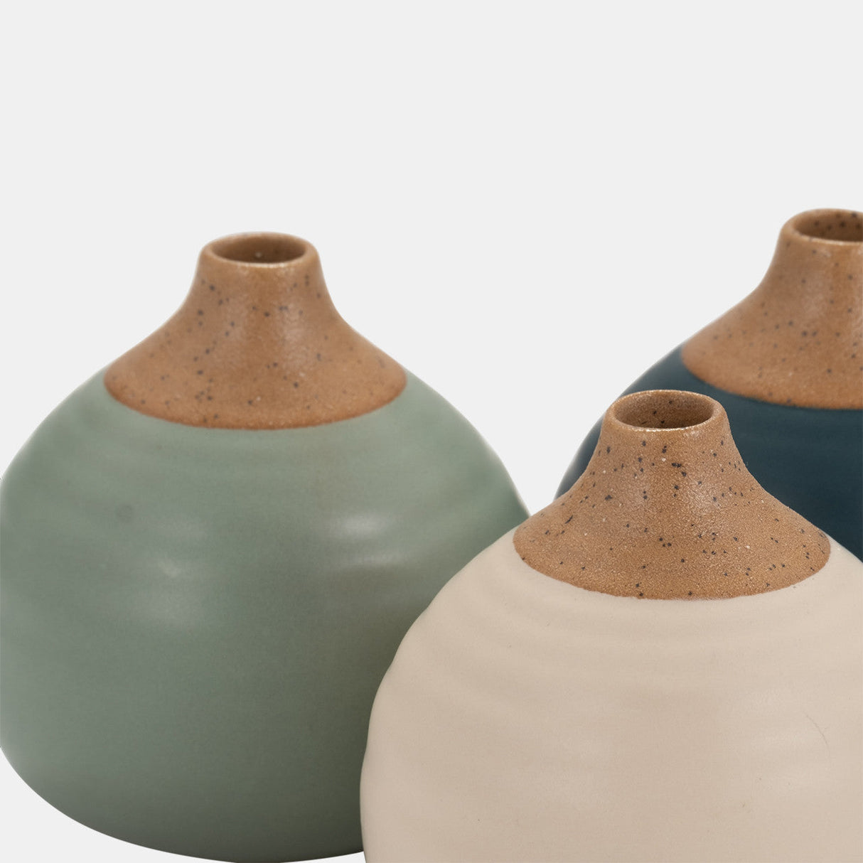 S/3 Matte Bud Vases, Deep Teal/drk Sage/cream