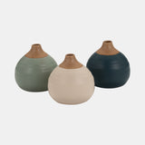 S/3 Matte Bud Vases, Deep Teal/drk Sage/cream