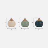 S/3 Matte Bud Vases, Deep Teal/drk Sage/cream