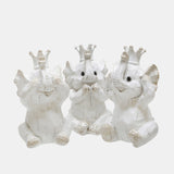 S/3 Resin Hear No,see No Speakno Elephants, White