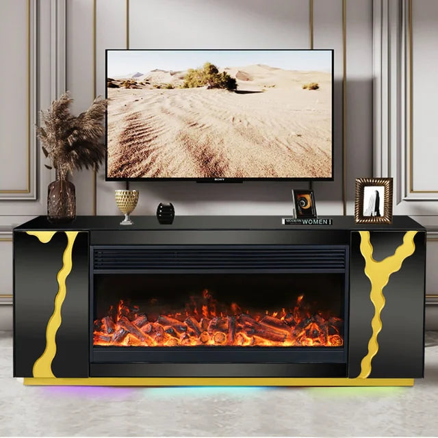 A804 BLACK TV STAND W/FIREPLACE