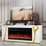 A904 WHITE TV STAND W/FIREPLACE