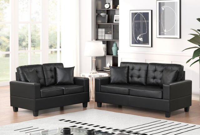 Vega Black Faux Leather Living Room Set