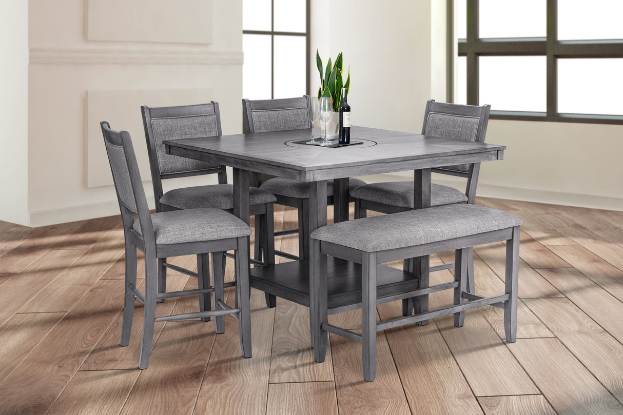Skyline Counter Height Table + 4 Chair + Bench Set (GREY)