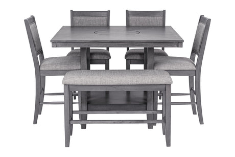 Skyline Counter Height Table + 4 Chair + Bench Set (GREY)