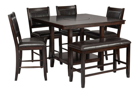 Skyline Counter Height Table + 4 Chair + Bench Set (BROWN)