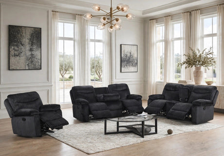 Bravo Black Fabric 3-Piece Reclining Living Room Set by Happy Homes at Eve Furniture