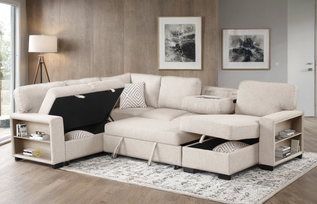 Atlantic Beige Sectional With Pull-Out Bed