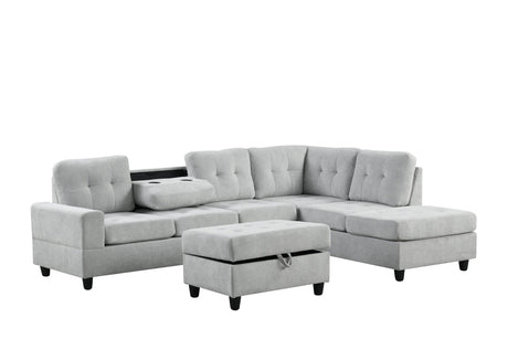 Heights Gray Reversible Sectional & Storage Ottoman by Happy Homes at Eve Furniture