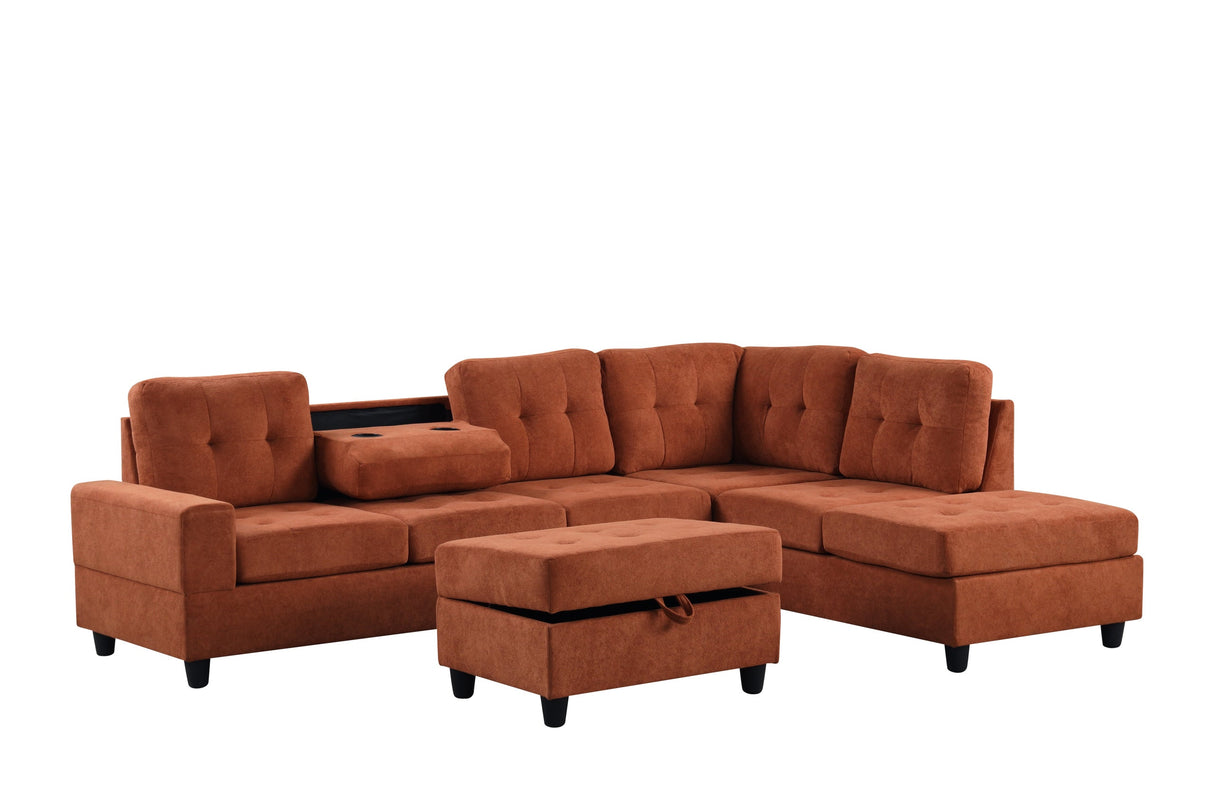 Heights Rust Reversible Sectional & Storage Ottoman by Happy Homes at Eve Furniture