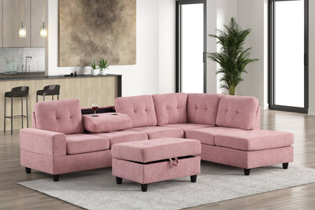 Heights Pink Velvet Reversible Sectional & Storage Ottoman by Happy Homes at Eve Furniture