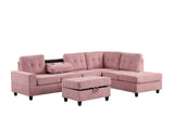 Heights Pink Velvet Reversible Sectional & Storage Ottoman by Happy Homes at Eve Furniture