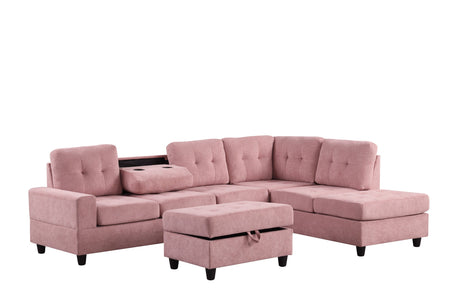 Heights Pink Velvet Reversible Sectional & Storage Ottoman by Happy Homes at Eve Furniture