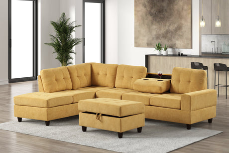 Heights Mustard Reversible Sectional & Storage Ottoman by Happy Homes at Eve Furniture