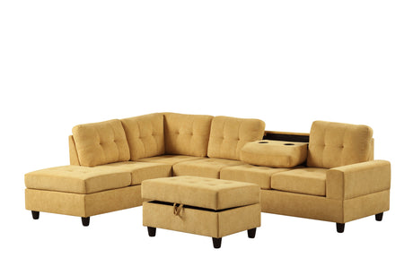 Heights Mustard Reversible Sectional & Storage Ottoman by Happy Homes at Eve Furniture
