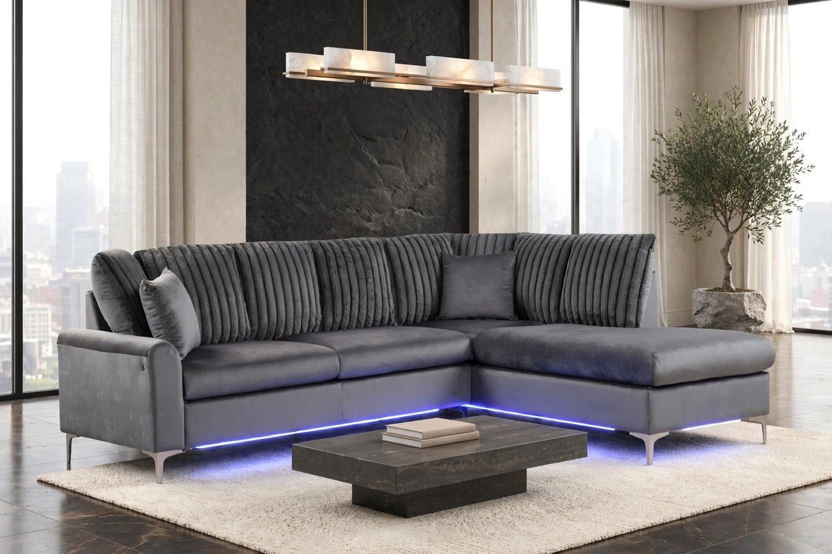 Candy Grey Led Lights Right Arm Facing (RAF) Sectional by Happy Homes at Eve Furniture