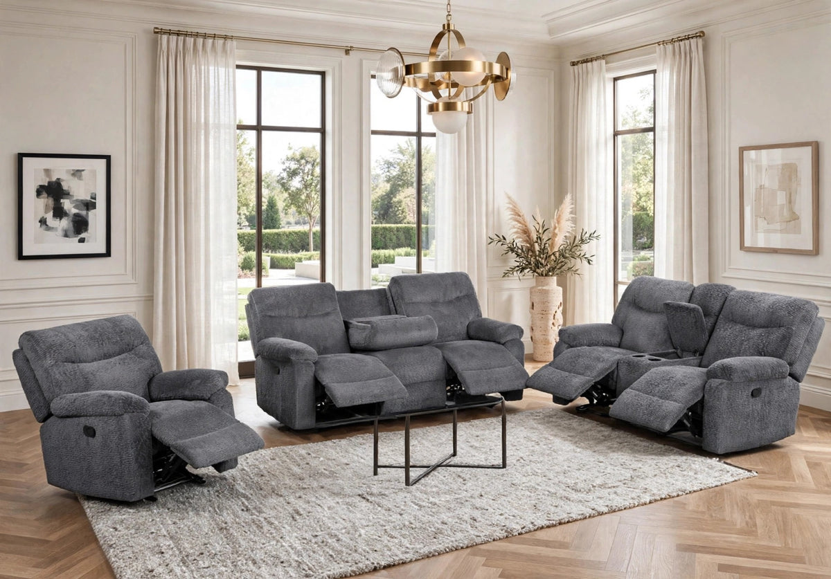 Bravo Gray Fabric Reclining Living Room Set by Happy Homes at Eve Furniture
