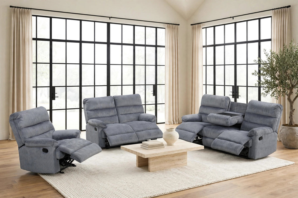 Albert Gray Fabric 3-Piece Reclining Living Room Set by Happy Homes at Eve Furniture
