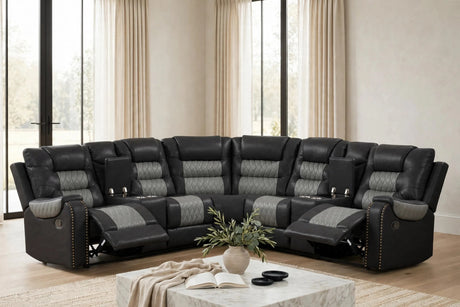 Jordon Black Two-Tone Reclining Sectional by Happy Homes at Eve Furniture