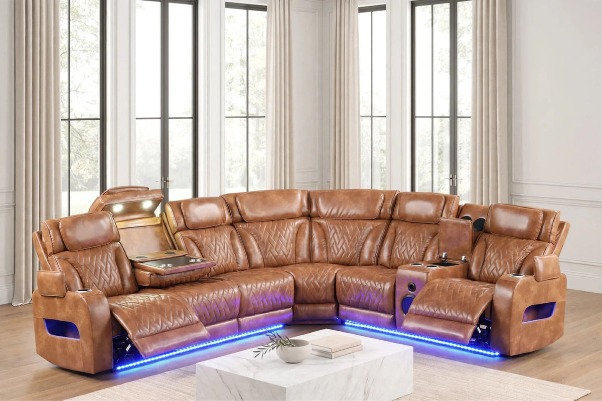 Barcelona Brown Power Reclining Sectional (Power Headrests) by Happy Homes at Eve Furniture