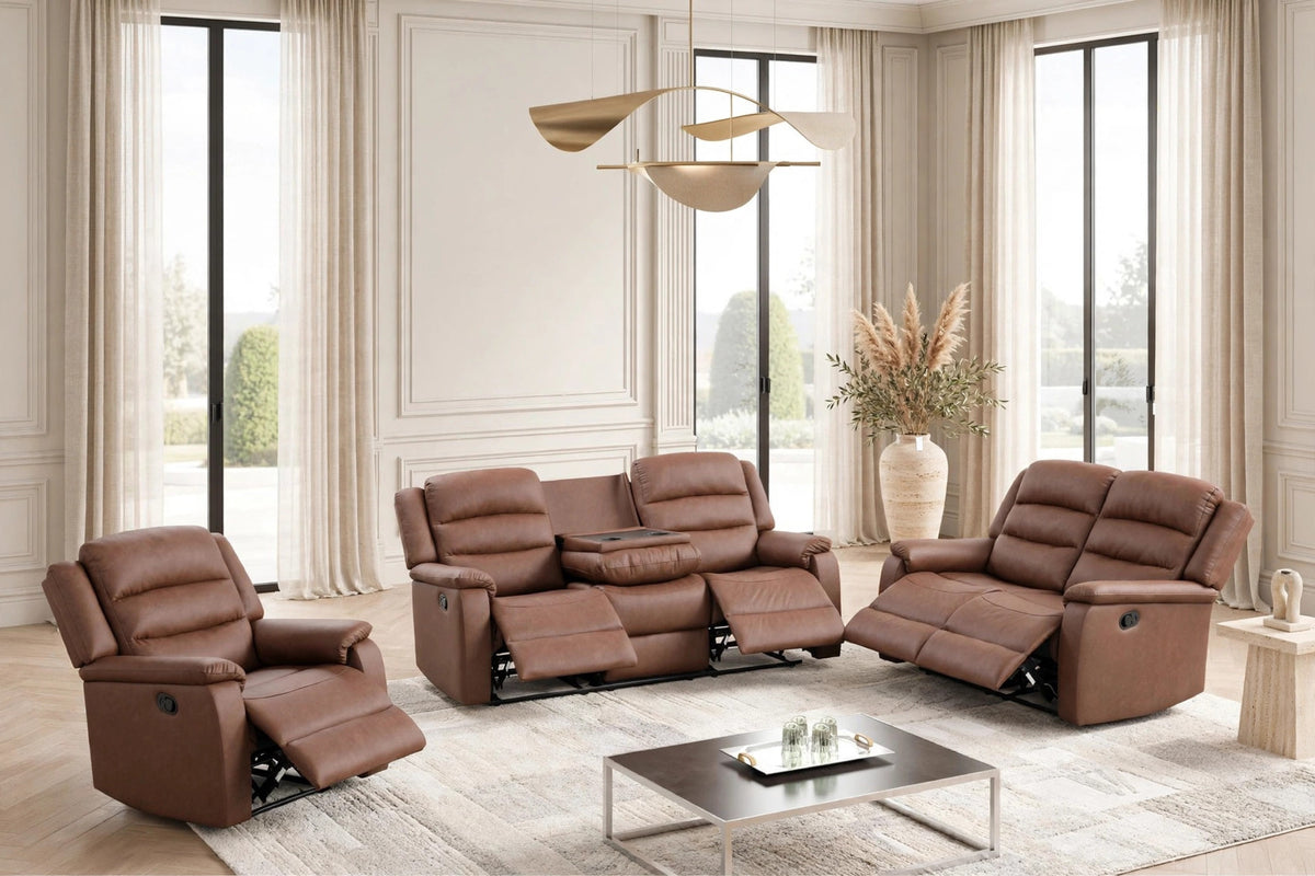 Hope Brown 3-Piece Reclining Living Room Set by Happy Homes at Eve Furniture