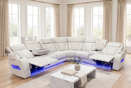 Barcelona Sand Power Reclining Sectional (Power Headrests) by Happy Homes at Eve Furniture