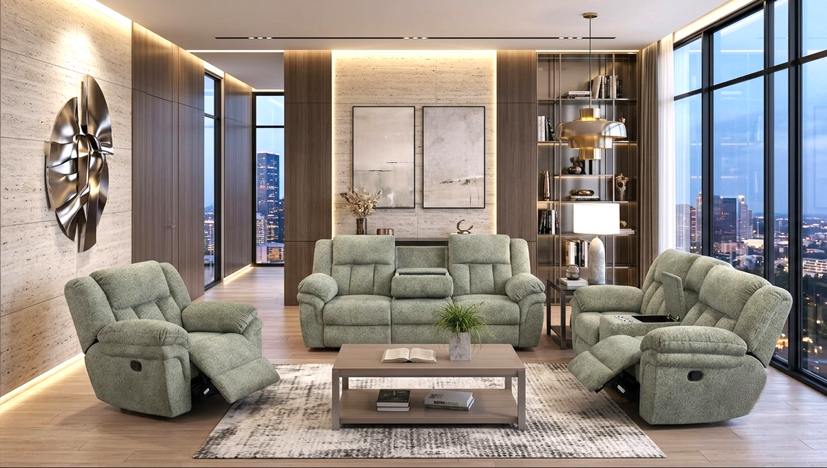 Dallas Sage 3-Piece Manual Reclining Set by Happy Homes at Eve Furniture