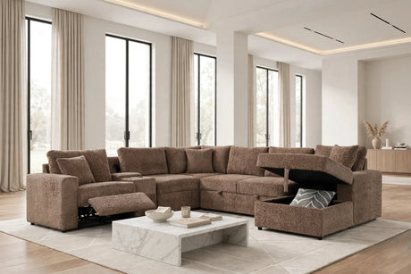 Hunter Mocha Sectional with Bluetooth Speaker & Pull-Out Bed by Happy Homes at Eve Furniture