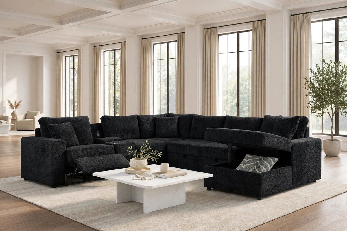 Hunter Black Sectional with Bluetooth Speaker & Pull-Out Bed by Happy Homes at Eve Furniture
